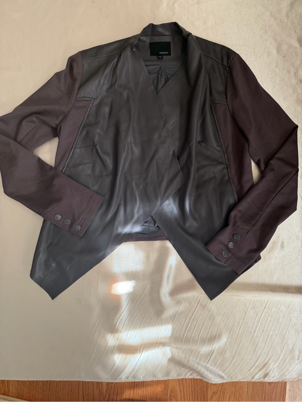 Edyson Womens Medium Faux Suede Waterfall Jacket Draped Front & Long Sleeves